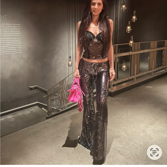 Black Sequin Flared Pants - Picture 2 of 3